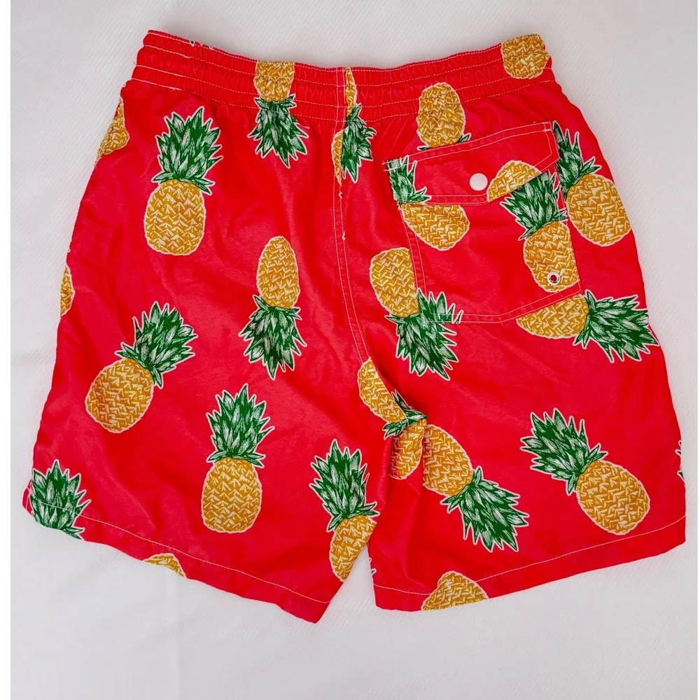 Old Navy Mens Orange Pineapple Print Swim Trunks Mesh Lined Board Shorts Size Sm